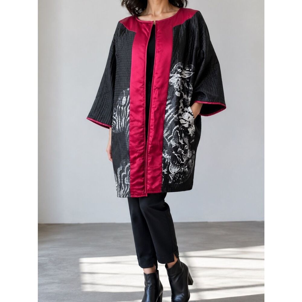 Very Vollbracht Open Front Kimono Sleeve Reversible Wild Side Jacket Zebra